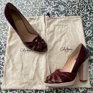 Cole Haan Collection Burgundy Patent Leather Open Toe Pump, Nike Air Technology